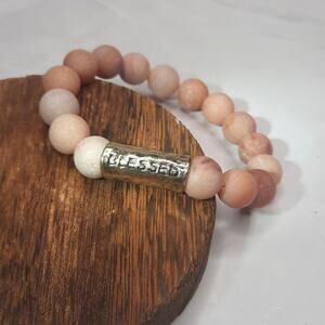 Blessed Pink Natural Stone Beaded Stretch Bracelet